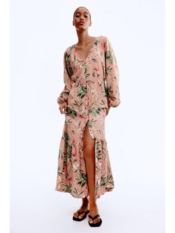 H&M - Women Pink Tie-Belt Crape Dress