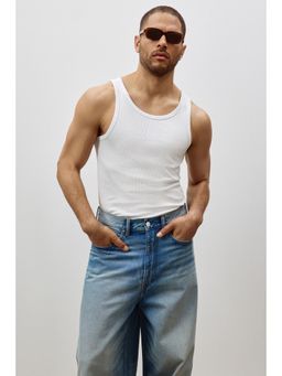 H&M - Men White Slim Fit Ribbed Vest Top