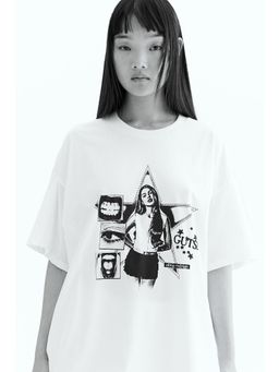 H&M - Women White Oversized Printed T-Shirt