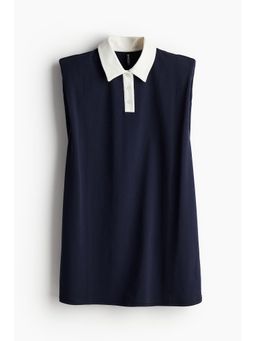 H&M - Women Blue Shoulder-Pad Polo Dress