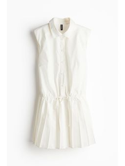H&M - Women White Pleated-Skirt Shoulder-Pad Dress