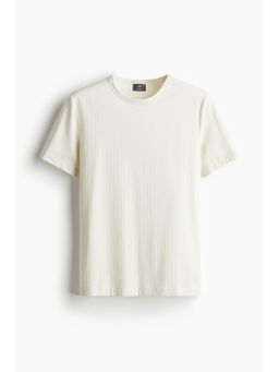 H&M - Men White Slim Fit Ribbed Lyocell-Blend T-Shirt