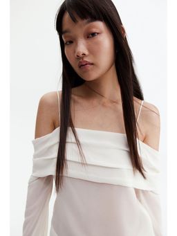 H&M - Women White Off-The-Shoulder Chiffon Top