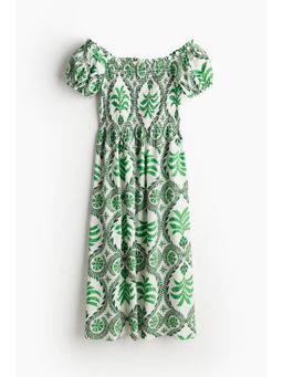 H&M - Women Green Off-The-Shoulder Poplin Dress