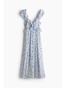 H&M - Women White Frill-Trimmed Midi Dress