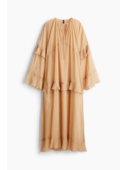 H&M - Women Beige Flounced Chiffon Dress