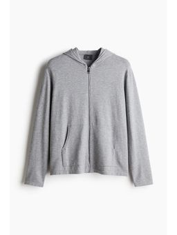 H&M - Men Grey Regular Fit Knitted Zip-Through Hoodie