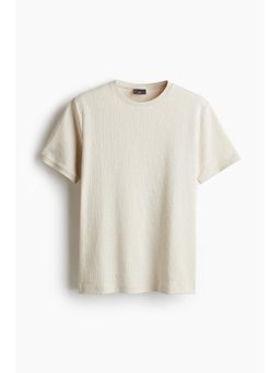 H&M - Men Beige Regular Fit Textu T-Shirt
