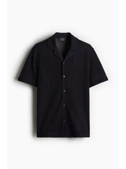H&M - Men Black Regular Fit Textu-Knit Resort Shirt