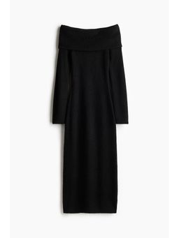 H&M - Women Black Off-The-Shoulder Fine-Knit Dress
