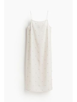 H&M - Women Beige Sheer Embellished Slip Dress