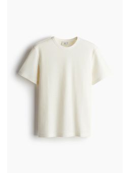 H&M - Men White Regular Fit Waffled T-Shirt