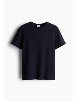H&M - Men Blue Regular Fit Waffled T-Shirt