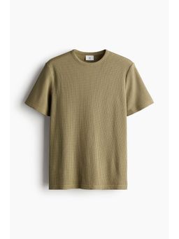 H&M - Men Green Regular Fit Waffled T-Shirt