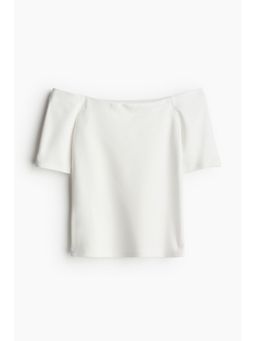 H&M - Women Off White Off-The-Shoulder Jersey Top