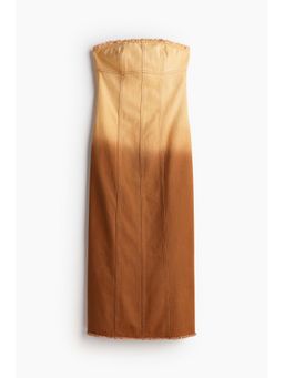 H&M - Women Beige Frayed-Edge Bandeau Dress