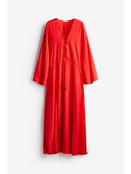 H&M - Women Red Lace-Up Kaftan Dress