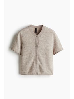 H&M - Women Beige Short-Sleeved Fine-Knit Cardigan