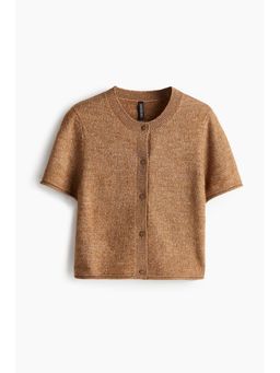 H&M - Women Brown Short-Sleeved Fine-Knit Cardigan