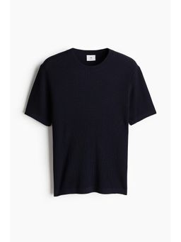 H&M - Men Blue Regular Fit Rib-Knit T-Shirt