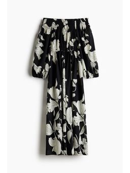 H&M - Women Black Smock-Topped Off-The-Shoulder Dress