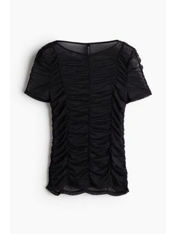 H&M - Women Black Ruched Mesh Top