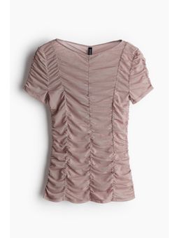 H&M - Women Beige Ruched Mesh Top