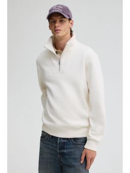 H&M - Men White Regular Fit Zip-Top Sweatshirt