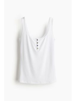H&M - Women White Ribbed Button-Top Vest Top