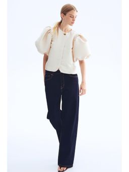 H&M - Women Beige Balloon-Sleeved Blouse