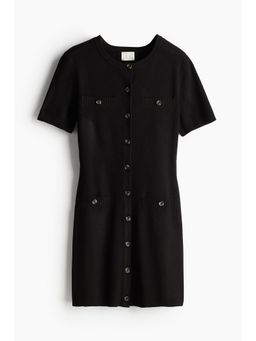 H&M - Women Black Knitted Button-Front Dress
