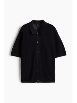 H&M - Men Black Regular Fit Pointelle-Knit Shirt