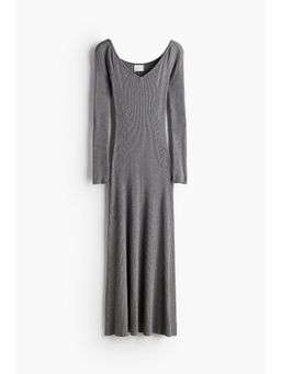 H&M - Women Grey Rib-Knit Off-The-Shoulder Dress