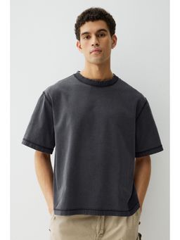 H&M - Men Black Boxy Fit Washed T-Shirt