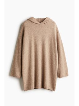 H&M - Women Beige Hooded Fine-Knit Dress