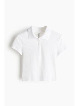 H&M - Women White Ribbed Polo Shirt