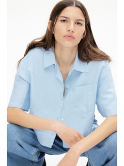 H&M - Women Blue Linen-Blend Shirt