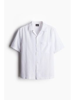 H&M - Men White Regular Fit Textu-Weave Resort Shirt