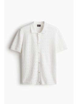 H&M - Men White Regular Fit Pointelle-Knit Shirt