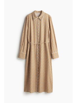 H&M - Women Beige Patterned Tie-Belt Dress