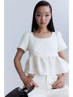 H&M - Women White Peplum Brocade Blouse