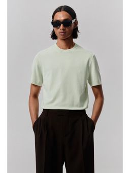 H&M - Men Green Slim Fit Fine-Knit T-Shirt