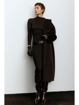 H&M - Women Brown Rib-Knit Turtleneck Dress