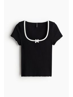 H&M - Women Black Overlock-Detail Ribbed Top