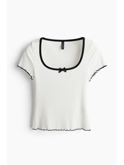 H&M - Women White Overlock-Detail Ribbed Top