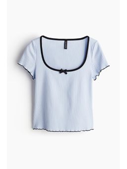 H&M - Women Blue Overlock-Detail Ribbed Top