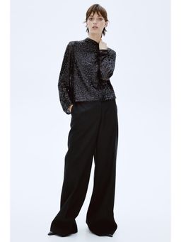 H&M - Women Black Sequined Turtleneck Top