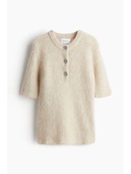 H&M - Women Beige Mohair-Blend Rib-Knit Top