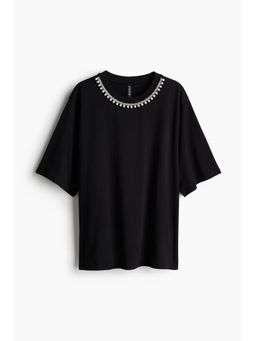 H&M - Women Black Embellished T-Shirt