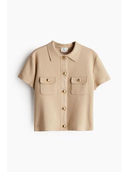 H&M - Women Beige Short-Sleeved Cardigan